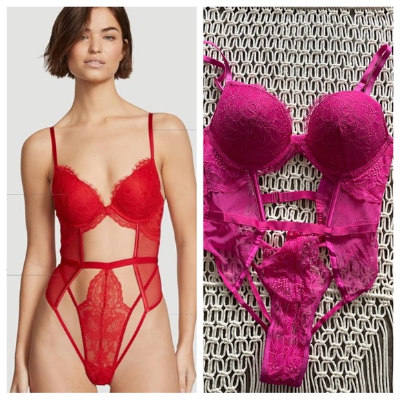 NEWVictoriaSecretpaddedpushupcutoutlaceteddy